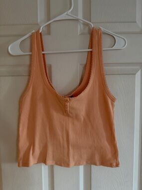 Forever 21 Peach Ribbed Cropped Tank with Button Placket